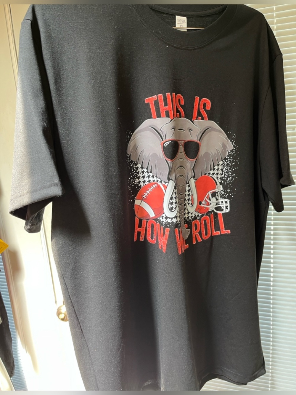 Black Graphic Tee with Elephant & Football - This Is How We Roll
